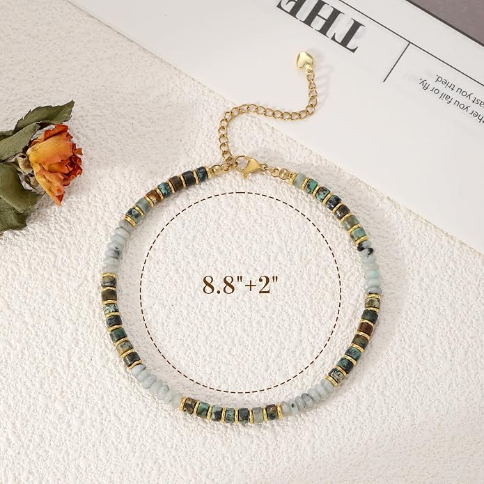 Natural Stone Beaded Anklets for Women Teen Girl Gifts Trendy Stuff Boho Anklet Colorful Bead Ankle Bracelets for Women Waterproof Handmade Beach Gifts Summer Jewelry Birthday Christmas Gift