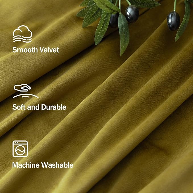 Yellow Green Velvet Curtains 96 Inches Long for Living Room Darkening Super Soft Luxury Quirky Eclectic Bold Thermal Insulated Blackout Chartreuse Velvet Drapes for Bedroom Dining Christmas 2 Panels