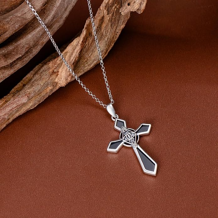 Cross Necklace for Women 925 Sterling Silver Crucifix Pendant Christian Cross Jewelry for Women Men