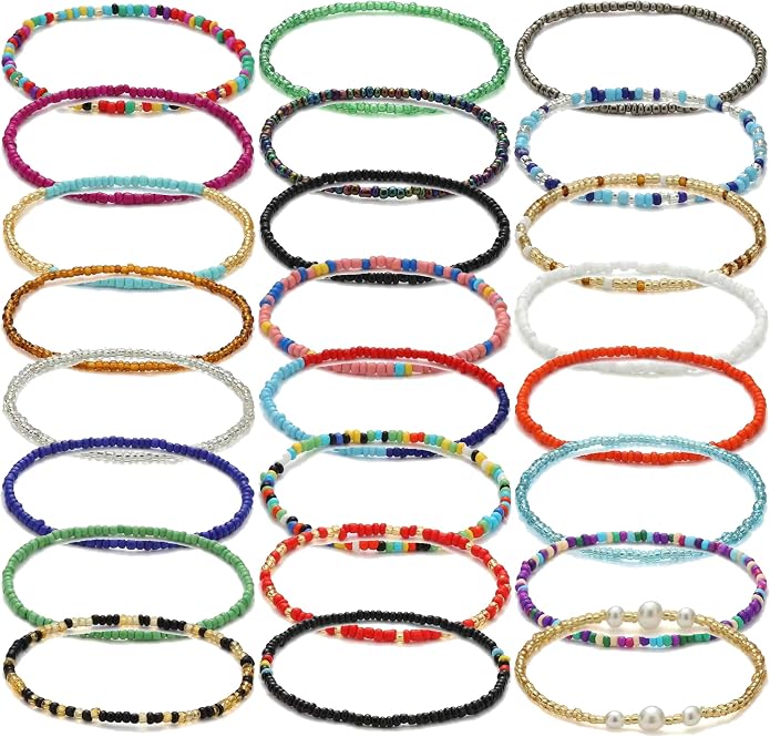 Beaded Anklets for Women Handmade Boho Beaded Ankle Bracelets Colorful Beads Foot Anklets for Women
