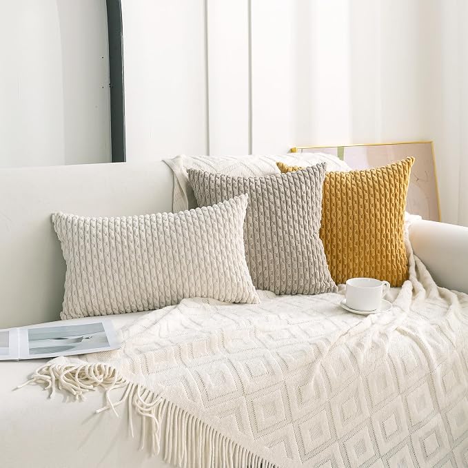 Set of 4 Mustard Yellow Decorative Throw Pillow Covers 16x16 Inch Corduroy Pillow Covers for Bed Couch Sofa Living Room Soft Square Cushion Cases