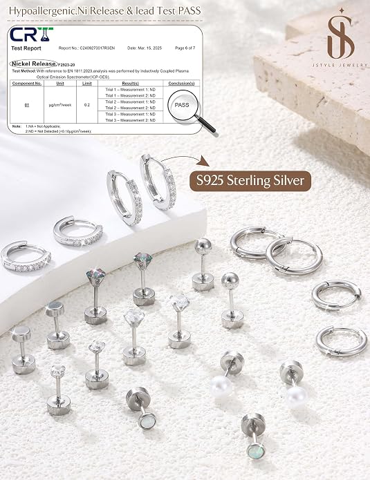 Jstyle Hypoallergenic Stud Hoop Earrings for Women Small Flat Back Surgical Stainless Steel Earrings for Sensitive Ears Trendy Silver Hoops Cartilage Earring Stacks Set Multiple Piercing Jewelry Gifts