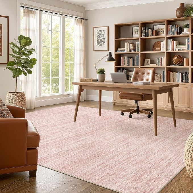 Nakagishi 10X12 Area Rugs Living Room: Washable Large Vintage Rug Neutral Non-Slip Soft Stain Resistant Indoor Carpet for Bedroom Nursery Dining Room Office Playroom - Pink