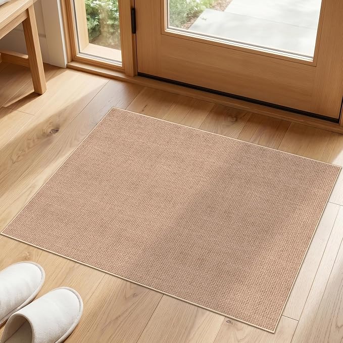 Washable Easy Jute Rug 2x3: Non Slip Ultra Thin Low Pile Entryway Floor Mat | Family Pet Friendly Farmhouse Boho Carpet Kitchen Bedroom Patio Indoor Outdoor Durable Textured Home Decor Accent (Beige,2x3)