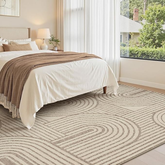 Brown Neutral 5x7 Area Rugs Textured Tufted Rugs for Living Room Bedroom Rug-Carpet Taupe Tan Geometric Moroccan Modern Rug Washable