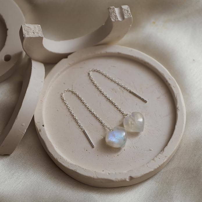 Gemstone Heart Shaped Threader Earrings in 925 Sterling Silver, Pull Through Adjustable, Versatile & Trendy, Perfect Valentine's Gift for Women, Choice of Gemstone Available