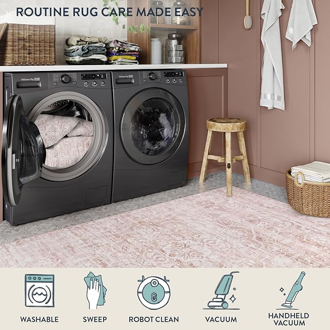 Lahome Pink Rugs for Bedroom Girls,Cute Nursery Rug Boho Area Rugs 5x7,Floral Living Room Rug Carpet Ultra-Thin Soft Washable, Kids Rugs for Playroom Baby Room Decor Dorm Aube (Light Pink, 5'X7')