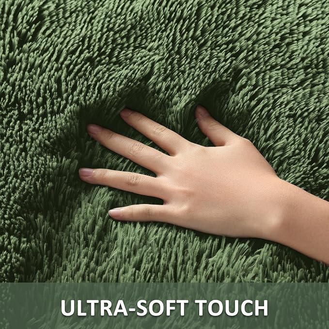 Ophanie Gray Green Grass Area Rugs for Bedroom, 3x5 Shag Fluffy Carpet, Fuzzy Furry Plush Soft Cute Kids Baby Shaggy Bedside Floor Rug for Teen Dorm Home with Over 99 pcs Pile fibers
