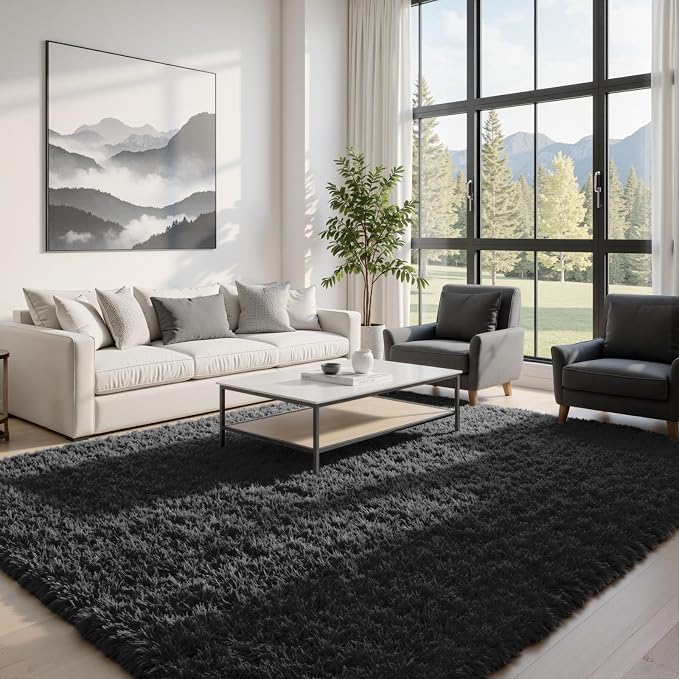 6x9 Area Rugs for Living Room Rug: Soft Fluffy Shag Black Rugs for Bedroom, Non-Slip Large Fuzzy Plush Rug Indoor Floor Carpet for Nursery Kids Boys Girls Room, Dorms, Playroom, Modern Home Decor