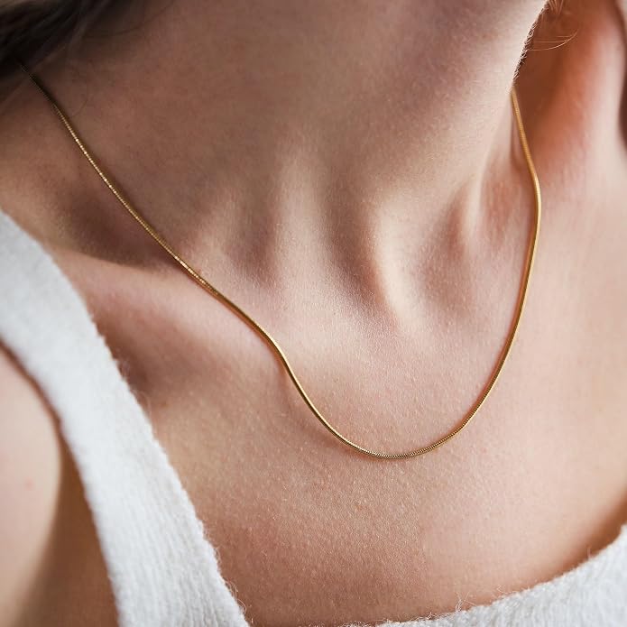 CHESKY Gold Necklace for Women-14K Plated/S925 sterling silver Snake Chain Necklace Dainty Simple Chunky Herringbone Necklace Gold Choker Necklaces Jewelry for Women Mothers Day Gifts for Mom