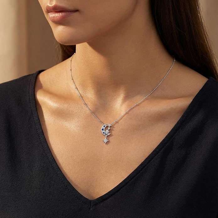 Miss mimi CZ Pendant Necklace, Golden Yellow Princess Cut or Crescent Moon, 18K Gold Plated, Adjustable 16” or 18 + 2”in Chain, Celestial & November Birthstone Citrine Style