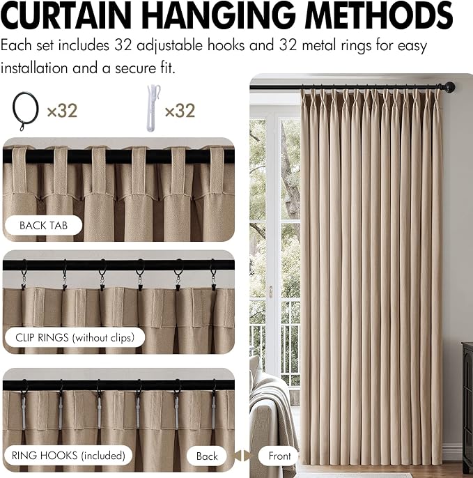 MIULEE Pinch Pleated Thick Linen Curtains 84 Inch 4 Panels Set Back Tab Memory Trained Pinch Pleat Semi Sheer Light Filtering Privacy Curtain Let Light in Window Drapes for Living Room Bedroom Taupe
