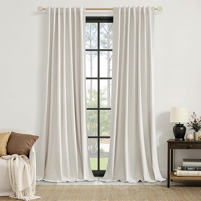 Guken 100% Blackout Linen Curtains for Bedroom 84 inches Long, Thermal Insulated Room Darkening Black Out Drapes for Living Room, Back Tab Rod Pocket 2 Panels Set,Modern,52x84