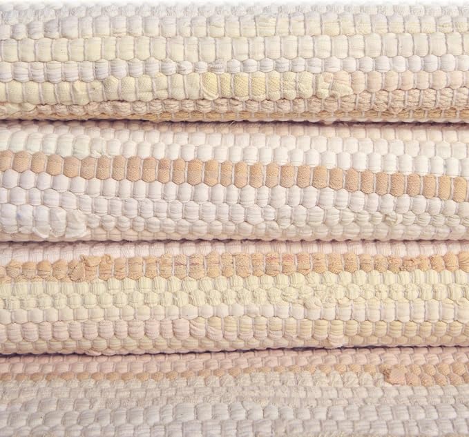 Unique Loom Chindi Cotton Collection Soft Hand Woven Natural Fiber Striped Area Rug, 4 ft x 6 ft, Beige/Ivory