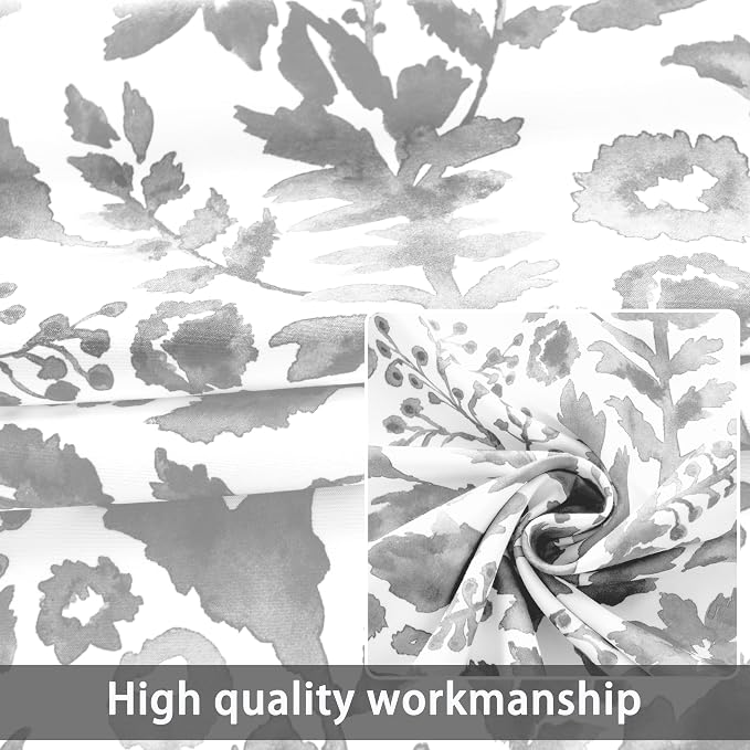DriftAway Julia Blackout Curtains Grommet 2 Panels, W52xL84, Gray | Floral Curtains, Bedroom, Living Room, Room Darking, Watercolor Pattern, 2 Layers, Thermal Insulated, Window Treatment