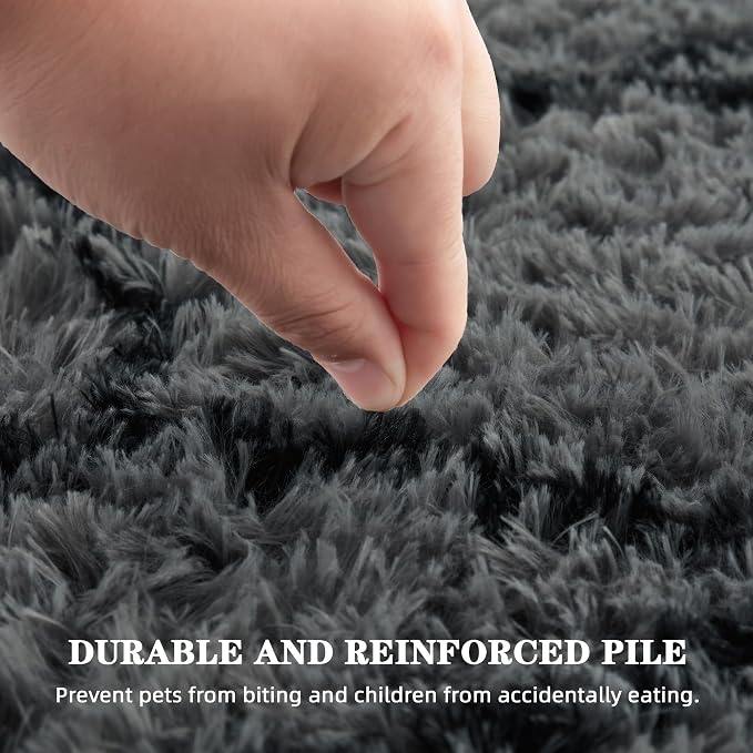 Fluffy Rug for Bedroom, Soft 6x9 Grey Shag Plush Geometric Area Rugs | Modern Grey and Black Rug, Non Slip Carpet for Living Room, Aesthetic Home Decor, Fuzzy Floor Mat for Nursery Teen Dorm
