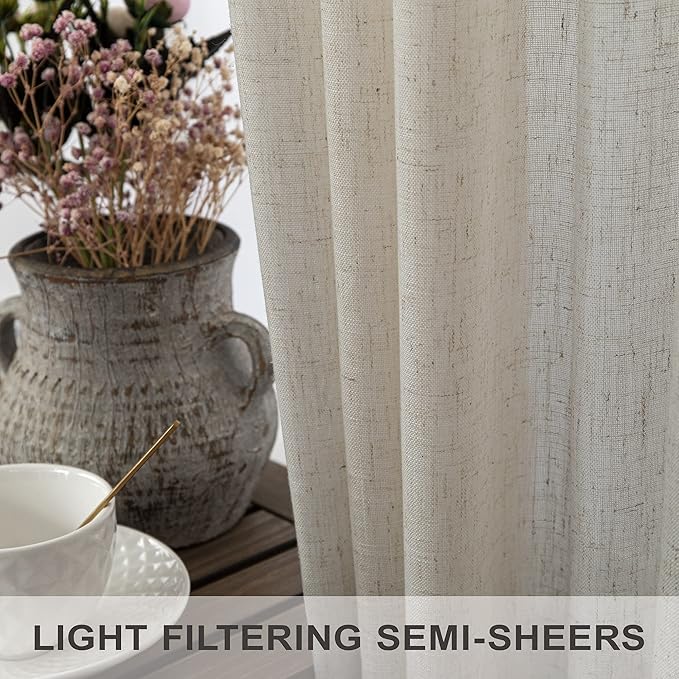 Pitalk Beige Curtains 78 Inches Long for Sliding Glass Door 2 Panels Set Rod Pocket Tab Modern Farmhouse Semi Sheer Flax Linen Drapes Light Curtains for Living Room Pinch Pleated Look 52 x 78 Length
