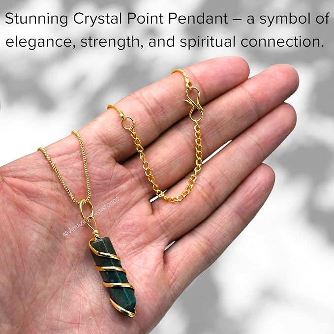 Bloodstone Crystal Necklace Pendant For Women, Gold Wire Wrapped Dainty Minimalist Healing Crystal Necklaces For Men Unisex Necklace Jewelry With 20" Inches Adjustable Chain & Leather Cord