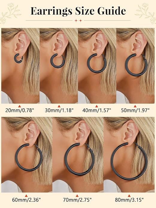 FaithHeart Chunky Hoop Earrings for Women, Silver/Black/14K Gold Plated Stainless Steel Earrings 5mm Thick Hollow Tube Hoops Hypoallergenic Lightweight Earring 20/30/40/50/60/70/80mm