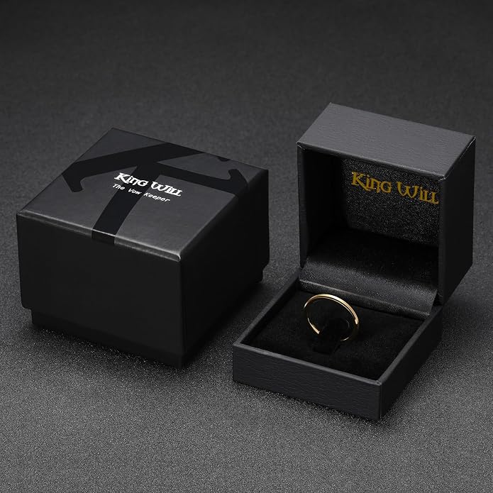 King Will Tungsten Men's Wedding Ring - Available in 6mm to 10mm, Black/Silver, Matte Finish, Beveled Polished Edge, Comfort Fit