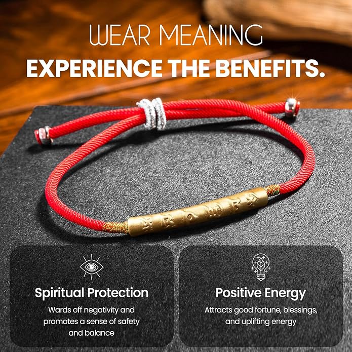 Buddha & Karma Tibetan Red String Bracelet - Handmade Buddhist Lucky Charm for Protection, Good Fortune & Positive Energy - Spiritual Bracelet for Men & Women - Adjustable Bracelets for Daily Wear