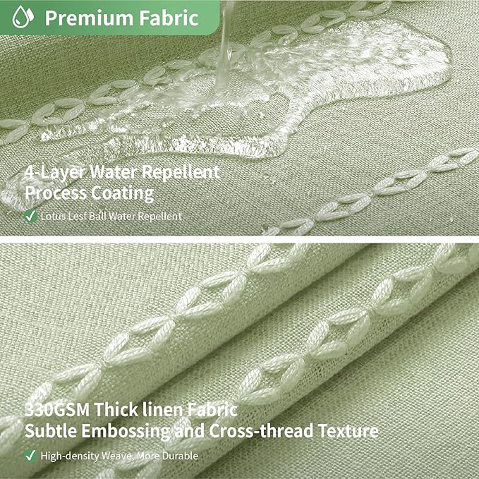eachope No Hook Extra Long Shower Curtain Set with Snap-in Liner,Linen Textured Thick Striped Fabric with Tassels,Boho Chic Modern Farmhouse Bathroom Curtain,Water-Repellent,Sage Green,71x86
