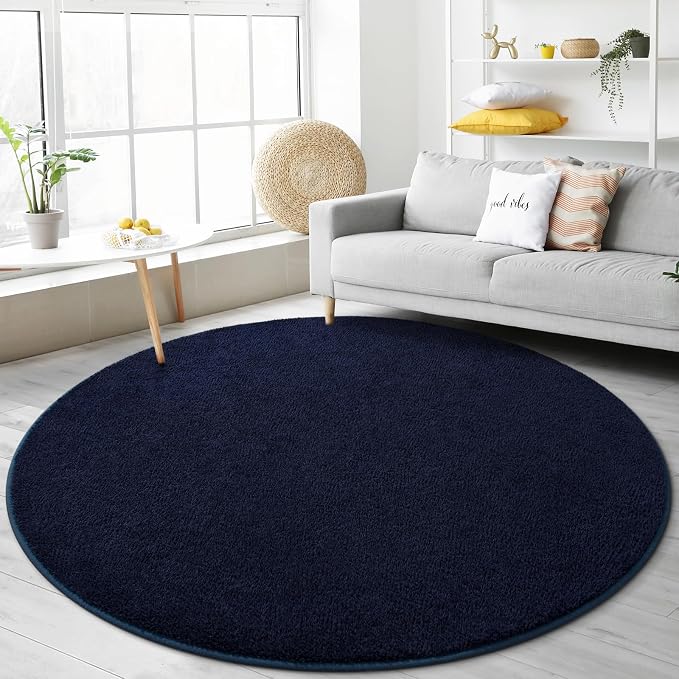 Gifeas Ultra Soft Round Area Rugs for Living Room Bedroom, 5x5 Feet Navy Blue Thickened Memory Foam Modern Indoor Circle Carpets, Non-Slip Comfy Circular Rug for Boys Girls Nursery Room Home Decor