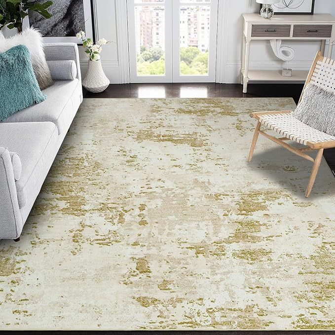 ROYHOME Modern Abstract Area Rug 5x7 Non Slip Non Shedding Rug Low Pile Stain Resistant for Bedroom Living Room,Golden Grey