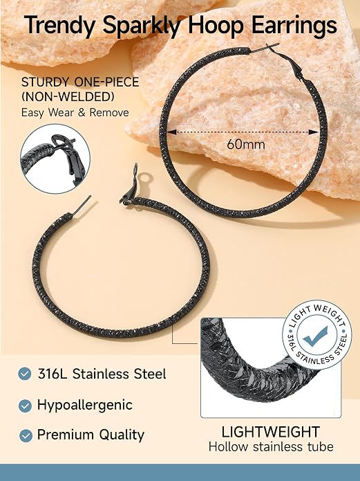 PROSTEEL 30/40/60/80/100mm Chunky Hoop Earrings For Women Gold Plated/Black Stainless Steel Hoops Earrings Statement Jewelry