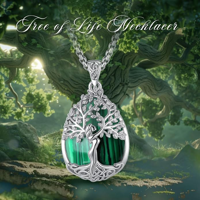 EUDORA Tree of Life Necklace with Moonstone Amethyst Obsidian Turquoise Healing Crystal for Women, Silver Plated Copper Mother Tree of Life Pendant Amulet Energy Jewelry, Gift for Women Mom, 20"+2"
