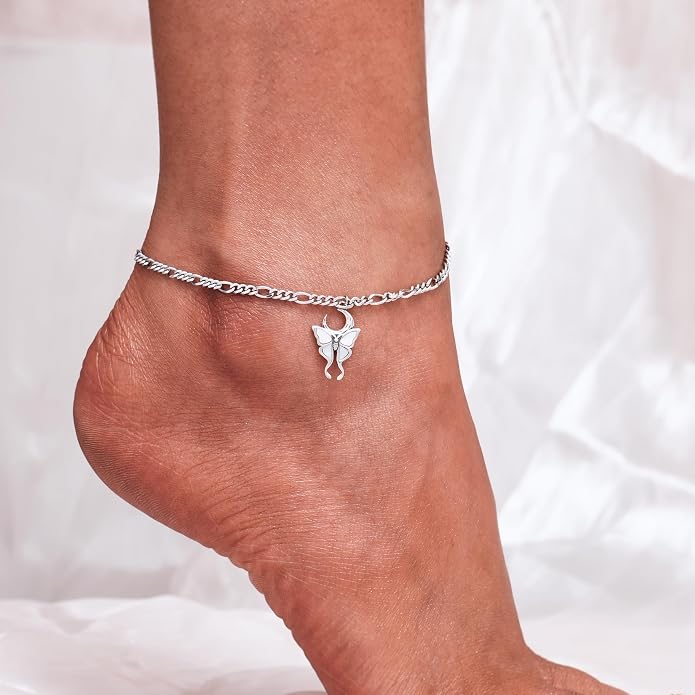 CHIC & ARTSY 925 Sterling Silver Ankle Bracelets for Women, Adjustable Layered Foot Chains with Nature & Symbol Charms, Lightweight Comfort Fit Boho Beach Everyday Jewelry