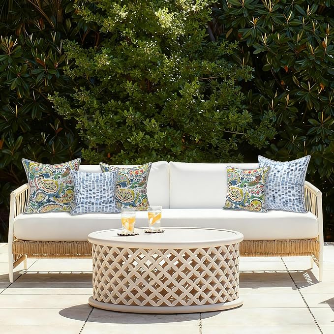 LVTXIII Outdoor Throw Pillows 18x18 Patio Waterproof Square Pillows with Piping Fade Resistant Accent Pillow for Spring Summer Garden Decoration, Set of 2, Paradise Paisley