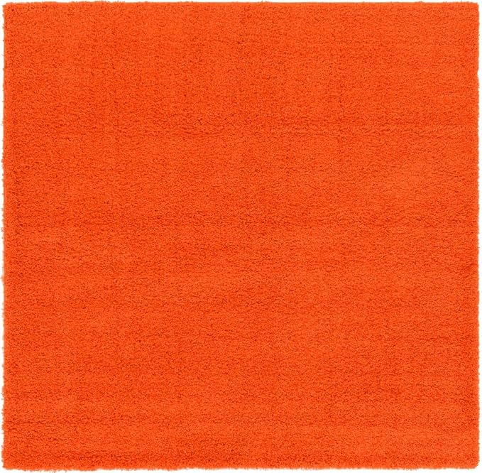Unique Loom Solid Shag Collection Area Rug (8' Square, Tiger Orange)