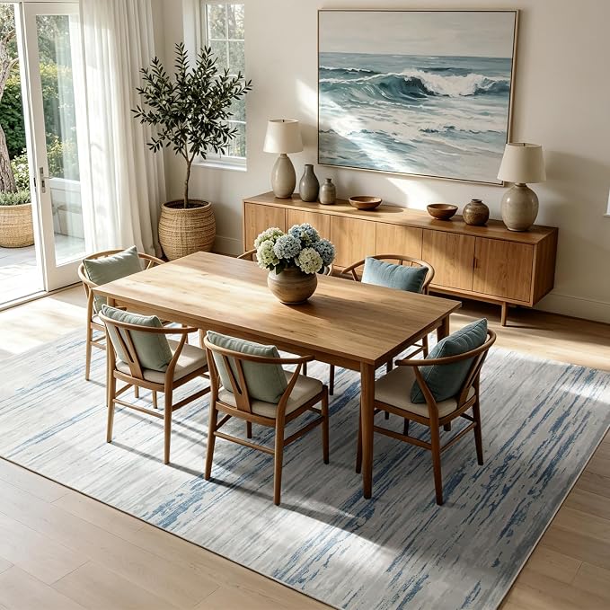 Washable Rugs 8x10 Washable Area Rugs for Living Room,Bedroom,Dining Room- Large Modern Abstract Rugs with Non Slip Rubber Backing,Soft Low Pile Neutral Accent Carpet for Nursery Home Office
