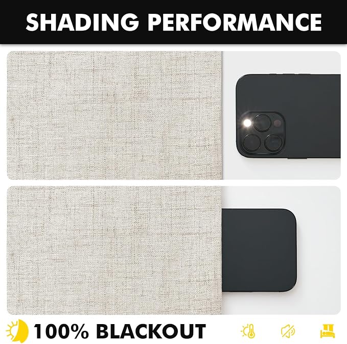 MIULEE 100% Blackout Linen Curtains for Bedroom 42 x 72 Inch Birch 2 Panels | Thermal Insulated, Room Darkening Drapes for Living Room, Back Tab Rod Pocket Pinch Pleated, Solid Luxury Decor