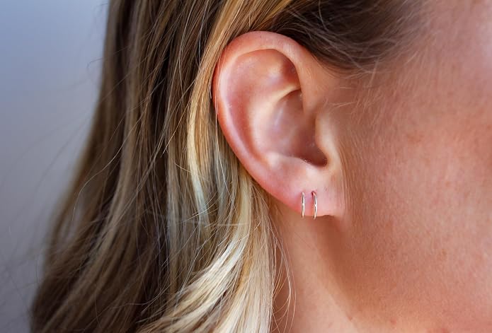 TINY Twist Huggie Hoop Earrings for Women, Gold or SIlver Double Hoop for Single Piercing, Dainty Everyday Earrings, Hypoallergenic Minimal Jewelry Gift for Her, 7mm