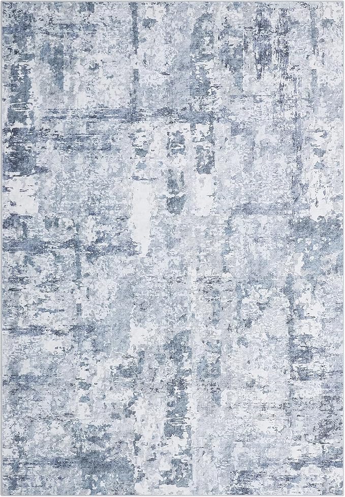 GarveeHome 10x14 Abstract Area Rugs Blue Washable Living Room Bedroom Rug | Abstract Low Pile Non Slip Rug Modern Floor Mat Carpet Indoor Accent Rug for Dining Room Playroom Nursery Home Decor