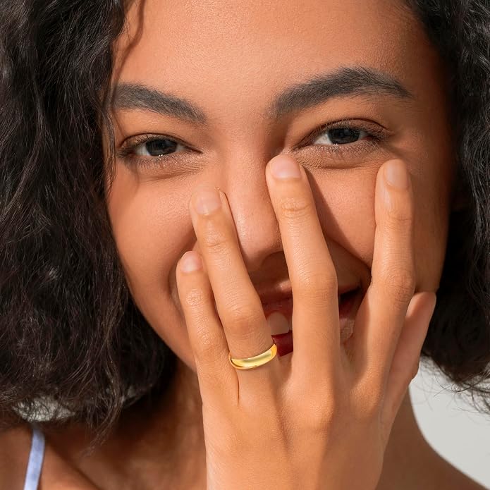 BORUO Silver Ring - 925 Sterling Silver Rings for Women - 14K Gold Plated Waterproof Wedding Band - Elegant Stacking Silver Band For Women and Men - Gifts for Special Occasions 4mm, 6mm Ring Size 4-15