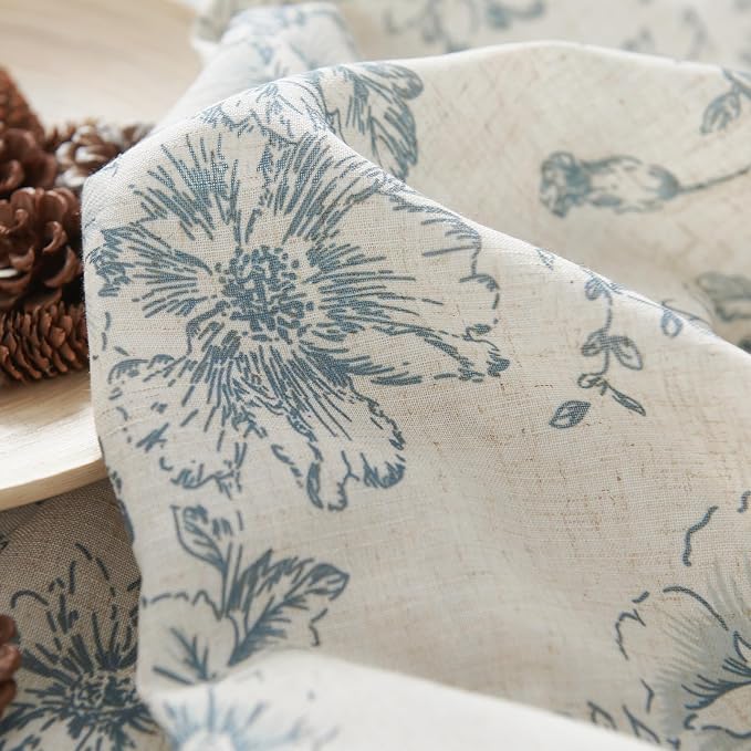 jinchan Blue Floral Linen Curtains 96 Inch Farmhouse Back Tab 2 Panels | Light filtering drapes, semi sheer, farmhouse, cottagecore, rustic, living room, bedroom, rod pocket, window treatment