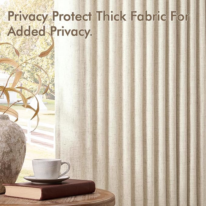 MIULEE Pinch Pleated Thick Linen Curtains 90 Inches Long 2 Panels for Living Room Bedroom, Linen Textured Memory Trained Pleat Drapes Back Tab Light Filtering Birch Window Curtains with Hooks
