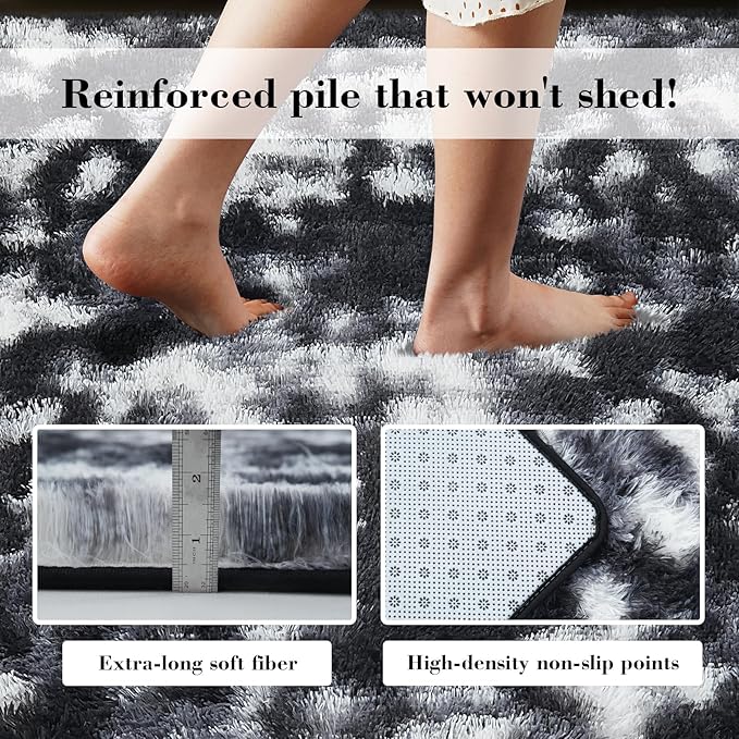 yongyangjuxin Fluffy Rug Shag Area Rug, Mottling Black 8x10 Area Rugs for Living Room, Large Shag Area Rugs for Bedroom Room Home Decor, Upgrade Anti-Skid Rectangular Fuzzy Rugs