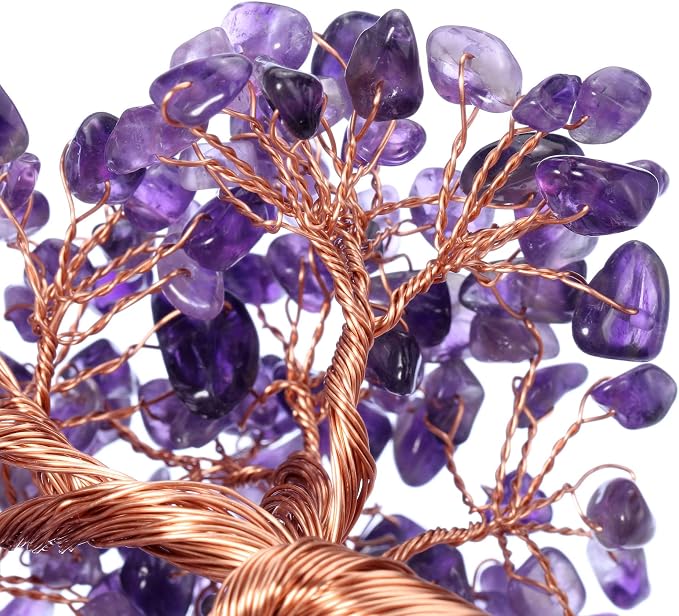 Jovivi Natural Amethyst Healing Crystal Money Tree on Amethyst Cluster Geode Druzy Base Feng Shui Crystals for Home Office Desk Decorations, Wealth, Good Luck