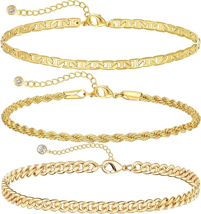 DEARMAY Gold Anklets for Women Waterproof, Non Tarnish14K Gold Plated Ankle Bracelets Set Stack, Summer Beach Jewelry Gifts for Vacation, Bikini Outfits for Women Mom Her