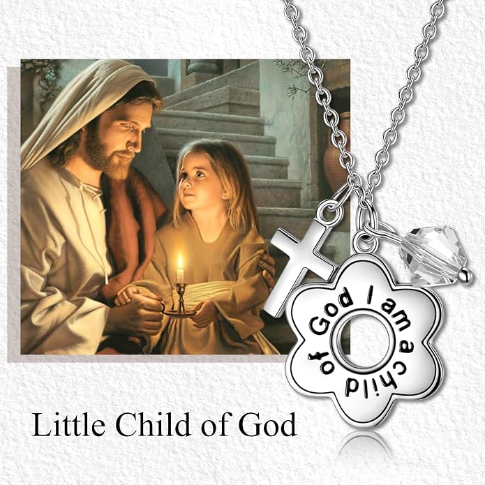 AOBOCO 925 Sterling Silver I Am a Child of God Daisy Necklace Jewelry Birthday Birthday Baptism Communion Gifts for Girls
