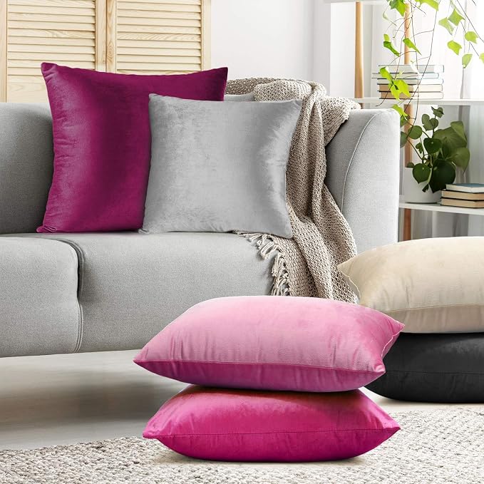 Nestl Throw Pillow Covers, Cozy Velvet Decorative Black Pillow Covers 18 x 18 Inches, Soft Solid Couch Pillow Covers for Sofa, Bed and Car, Set of 2