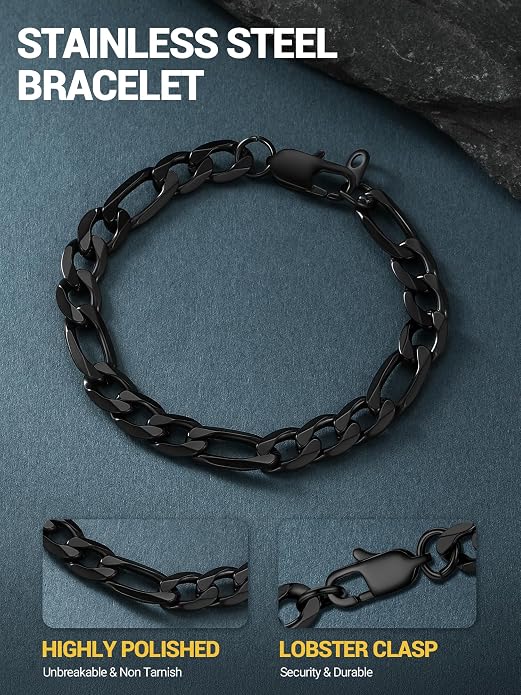 PROSTEEL Silver/Gold/Black Bracelets for Men Figaro Cuban Link, 6mm-13mm Width, 7.5"/8.3"/9" Length, Stainless Steel Mens Bracelet Jewelry with Gift Box