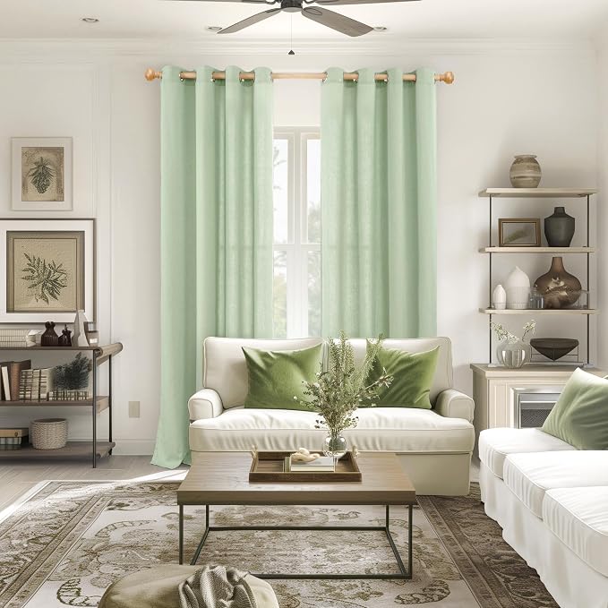 YoungsTex Sage Linen Curtains for Living Room Spring Decor, Light Green Light Filtering Drapes with Grommet for Dining Bedroom Boho Rustic Privacy, 2 Panels, 52 X 90 Inch