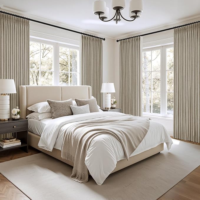 MIULEE Pinch Pleated Thick Linen Curtains 40x90 Inch Grey Beige 4 Panel Set | Back Tab, Memory Trained, Pinch Pleat, Semi Sheer, Light Filtering Curtains, Window Drapes for Living Room Bedroom