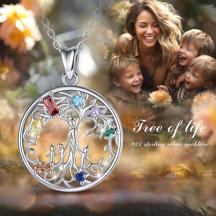 AEONSLOVE Tree of Life Necklace 925 Sterling Silver, Family Tree of Life Pendants Jewelry Gifts for Women Wife Mother, 18 Inch Chain