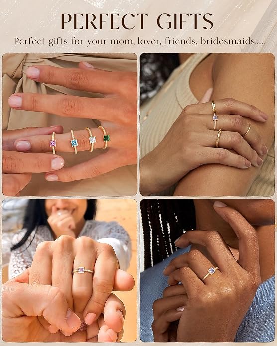 Birthstone Gold Rings for Women Non Tarnish 14K Gold Plated Stackable Cubic Zirconia Thumb Rings Dainty Cute Emerald Eternity Band Pinky Ring Engagement Wedding Promise Rings Jewelry Gifts